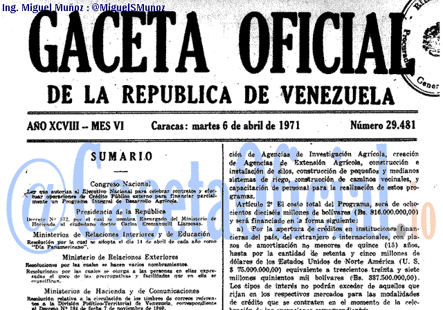 Gaceta Oficial 29481 del 6 Abril 1971
