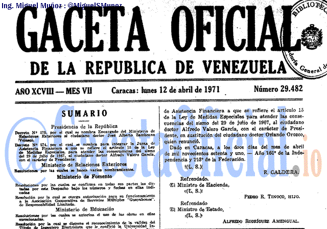 Gaceta Oficial 29482 del 12 Abril 1971