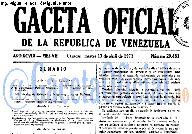 Gaceta Oficial 29483 del 13 Abril 1971