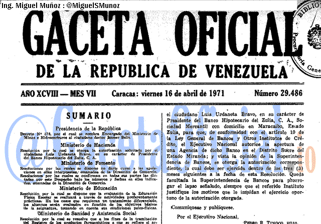 Gaceta Oficial 29486 del 16 Abril 1971