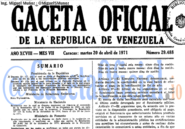 Gaceta Oficial 29488 del 20 Abril 1971
