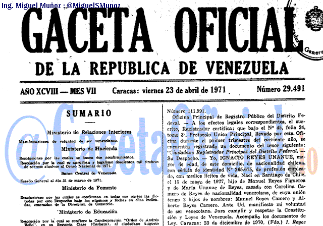 Gaceta Oficial 29491 del 23 Abril 1971