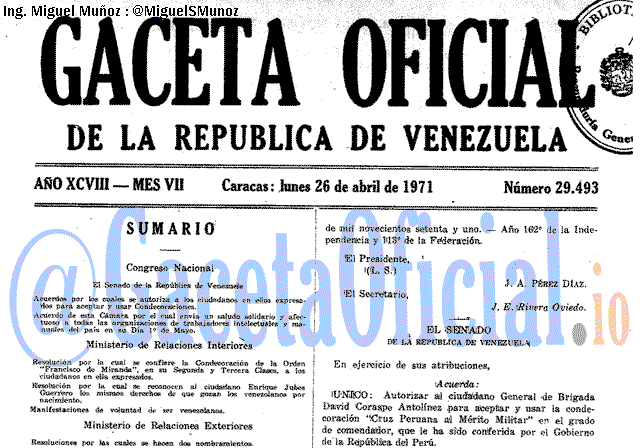 Gaceta Oficial 29493 del 26 Abril 1971
