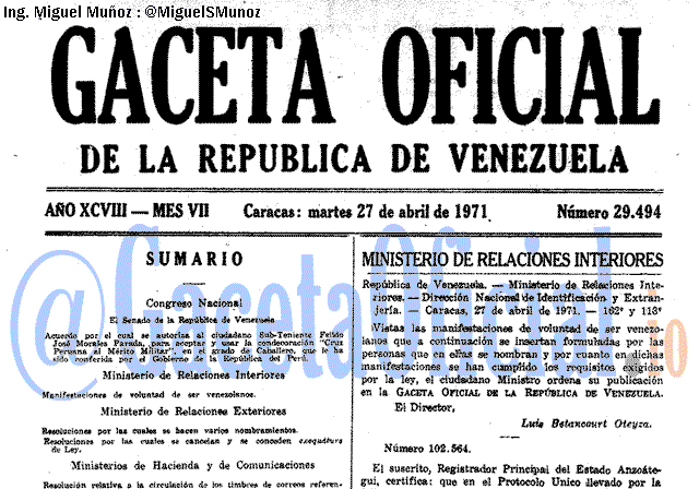 Gaceta Oficial 29494 del 27 Abril 1971