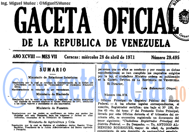 Gaceta Oficial 29495 del 28 Abril 1971