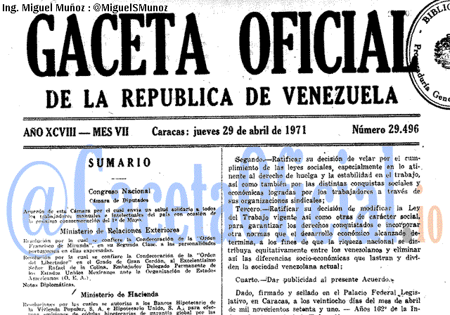Gaceta Oficial 29496 del 29 Abril 1971