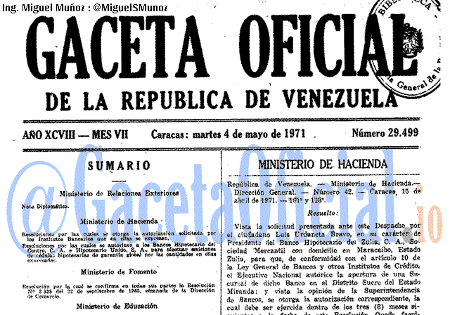 Gaceta Oficial 29499 del 4 Mayo 1971