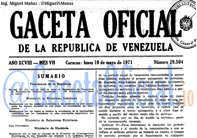 Gaceta Oficial 29504 del 10 Mayo 1971
