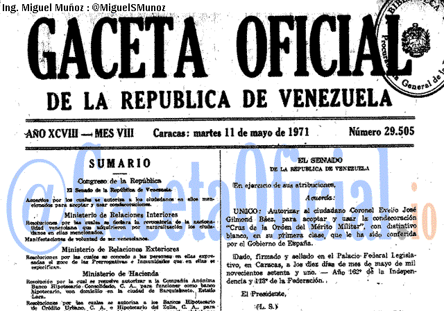 Gaceta Oficial 29505 del 11 Mayo 1971