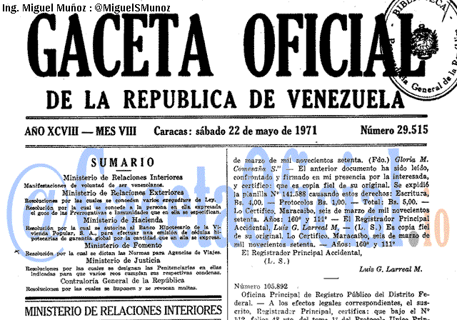 Gaceta Oficial 29515 del 22 Mayo 1971
