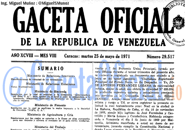 Gaceta Oficial 29517 del 25 Mayo 1971