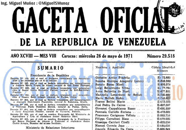 Gaceta Oficial 29518 del 26 Mayo 1971