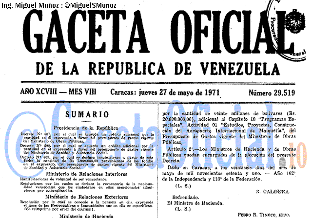Gaceta Oficial 29519 del 27 Mayo 1971