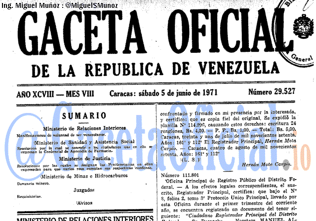 Gaceta Oficial 29527 del 5 Junio 1971