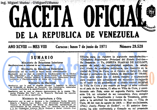Gaceta Oficial 29528 del 7 Junio 1971