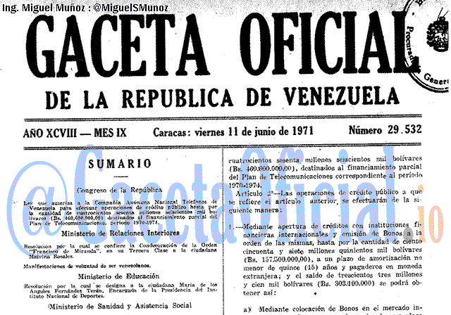 Gaceta Oficial 29532 del 11 Junio 1971