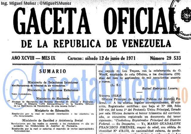 Gaceta Oficial 29533 del 12 Junio 1971