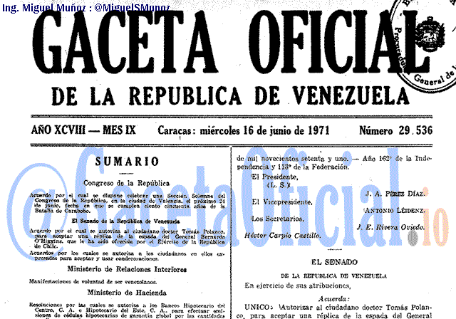 Gaceta Oficial 29536 del 16 Junio 1971