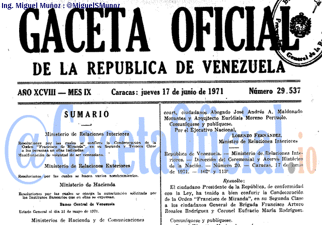 Gaceta Oficial 29537 del 17 Junio 1971