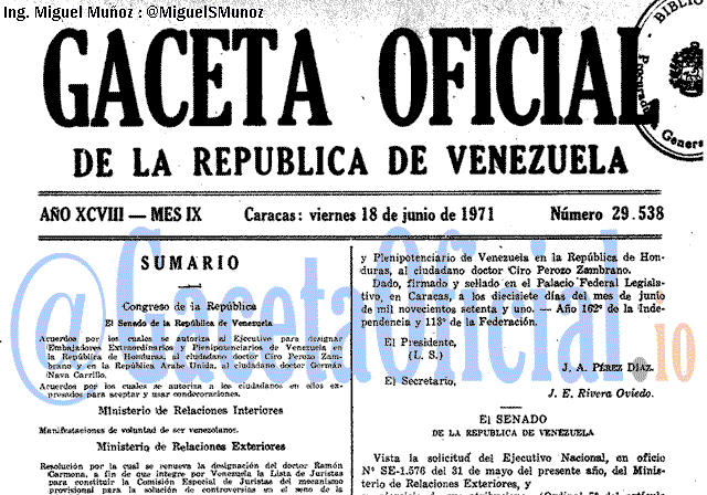Gaceta Oficial 29538 del 18 Junio 1971