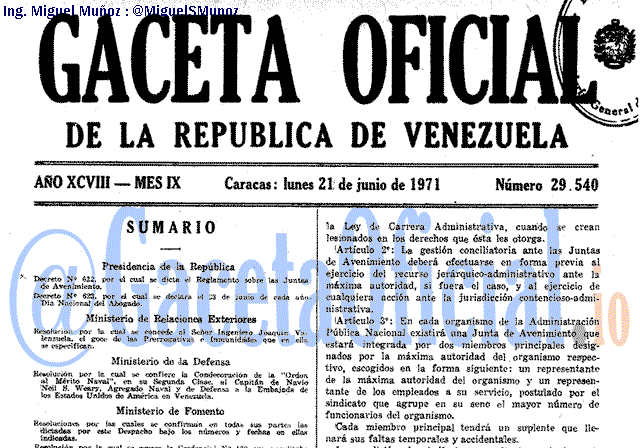 Gaceta Oficial 29540 del 21 Junio 1971