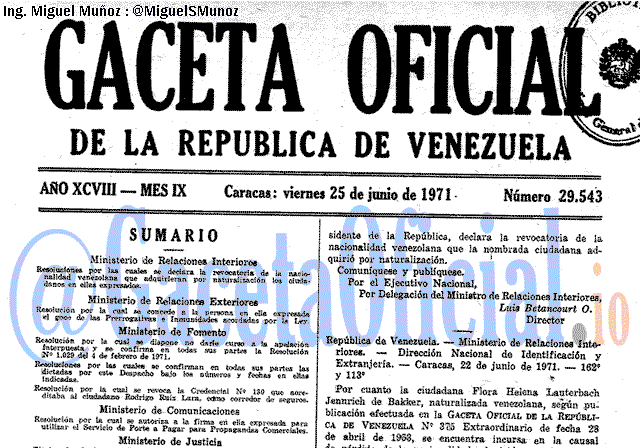 Gaceta Oficial 29543 del 25 Junio 1971