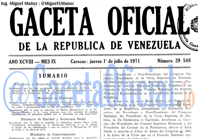 Gaceta Oficial 29548 del 1 Julio 1971