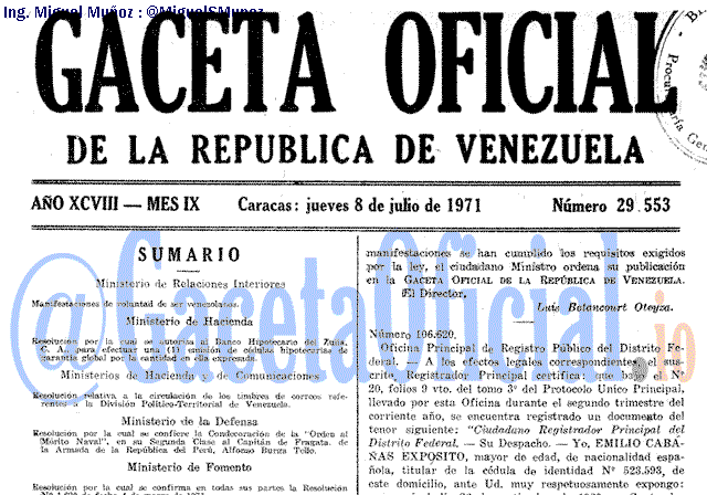 Gaceta Oficial 29553 del 8 Julio 1971