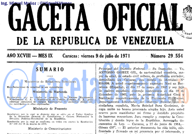 Gaceta Oficial 29554 del 9 Julio 1971