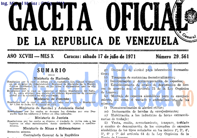 Gaceta Oficial 29561 del 17 Julio 1971