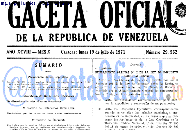 Gaceta Oficial 29562 del 19 Julio 1971