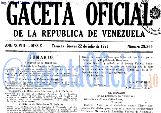 Gaceta Oficial 29565 del 22 Julio 1971