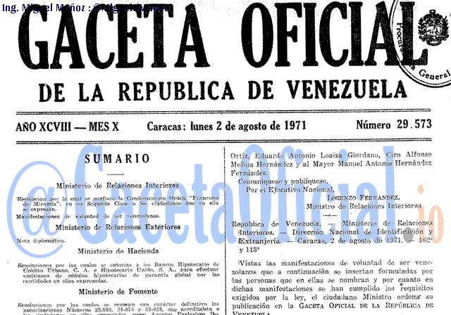 Gaceta Oficial 29573 del 2 Agosto 1971