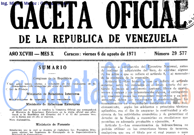 Gaceta Oficial 29577 del 6 Agosto 1971