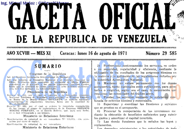 Gaceta Oficial 29585 del 16 Agosto 1971