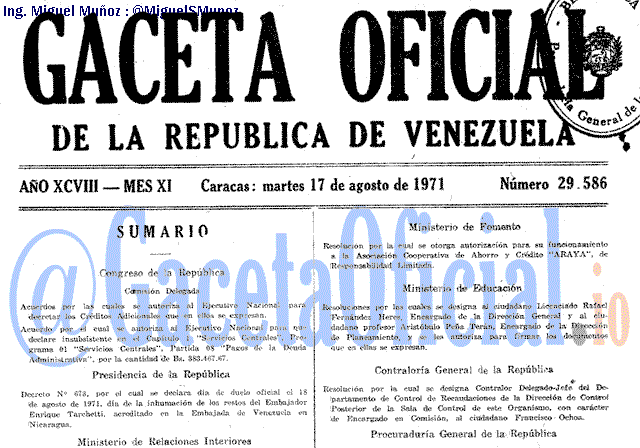 Gaceta Oficial 29586 del 17 Agosto 1971