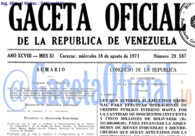 Gaceta Oficial 29587 del 18 Agosto 1971