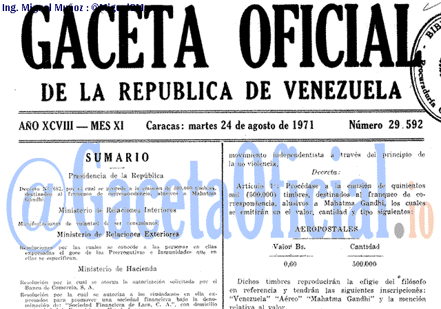 Gaceta Oficial 29592 del 24 Agosto 1971