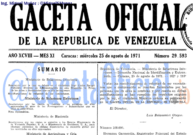 Gaceta Oficial 29593 del 25 Agosto 1971