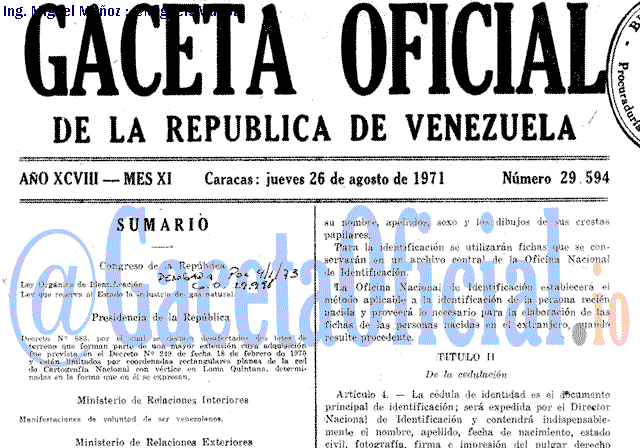 Gaceta Oficial 29594 del 26 Agosto 1971