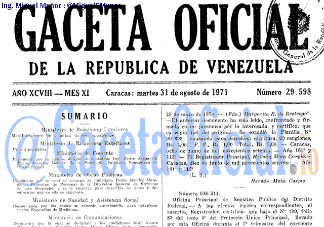 Gaceta Oficial 29598 del 31 Agosto 1971
