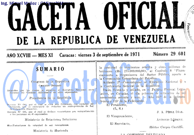 Gaceta Oficial 29601 del 3 Septiembre 1971