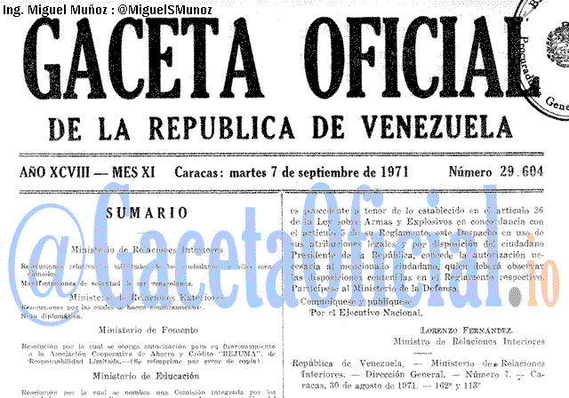 Gaceta Oficial 29604 del 7 Septiembre 1971