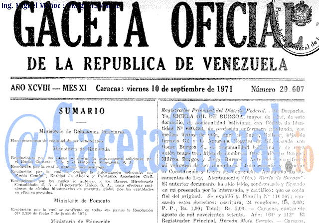 Gaceta Oficial 29607 del 10 Septiembre 1971