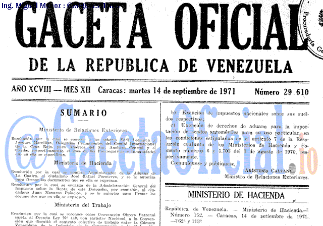 Gaceta Oficial 29610 del 14 Septiembre 1971