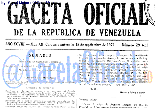 Gaceta Oficial 29611 del 15 Septiembre 1971