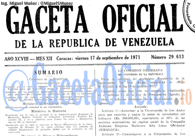 Gaceta Oficial 29613 del 17 Septiembre 1971