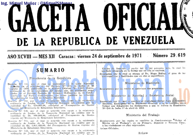 Gaceta Oficial 29619 del 24 Septiembre 1971