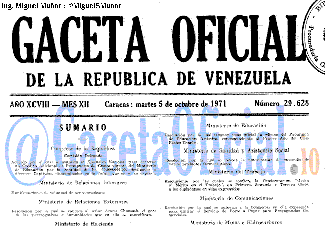 Gaceta Oficial 29628 del 5 Octubre 1971