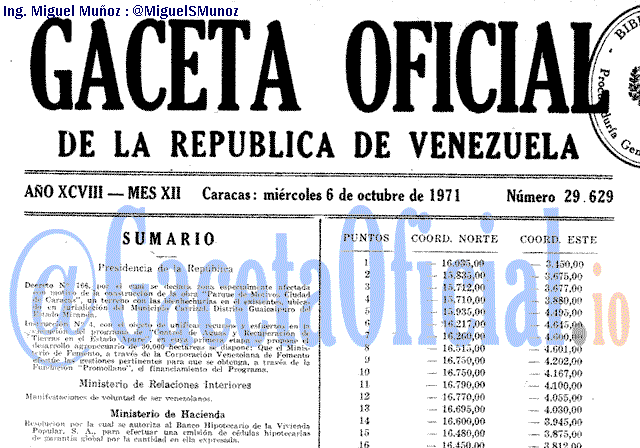 Gaceta Oficial 29629 del 6 Octubre 1971